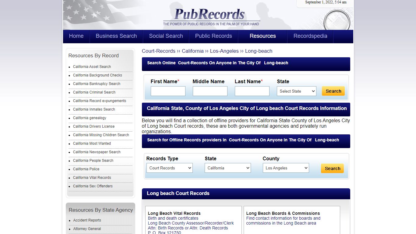 Long beach, Los Angeles County, California Court Records